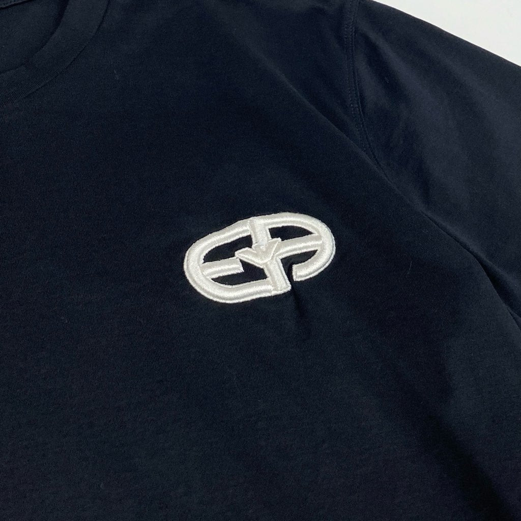 4f7 EMPORIO ARMANI エンポリオアルマーニ 半袖Ｔシャツ カットソー Tシャツ イーグル ロゴ刺繍 ストレッチ素材 サイズM ダークネイビー  メンズ 紳士服