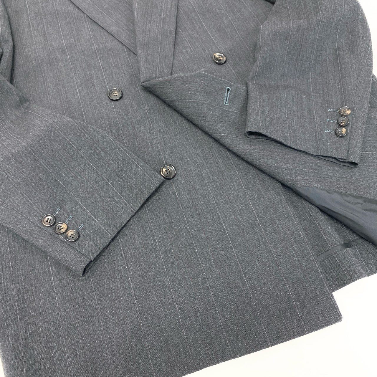 6k1 COMME des GARCONS HOMME コムデギャルソンオム 田中オム セットアップスーツ ストライプスーツ ダブルブレスト 背抜き フォーマル メンズ 紳士服 AD1992  M グレー ウール100％o07t