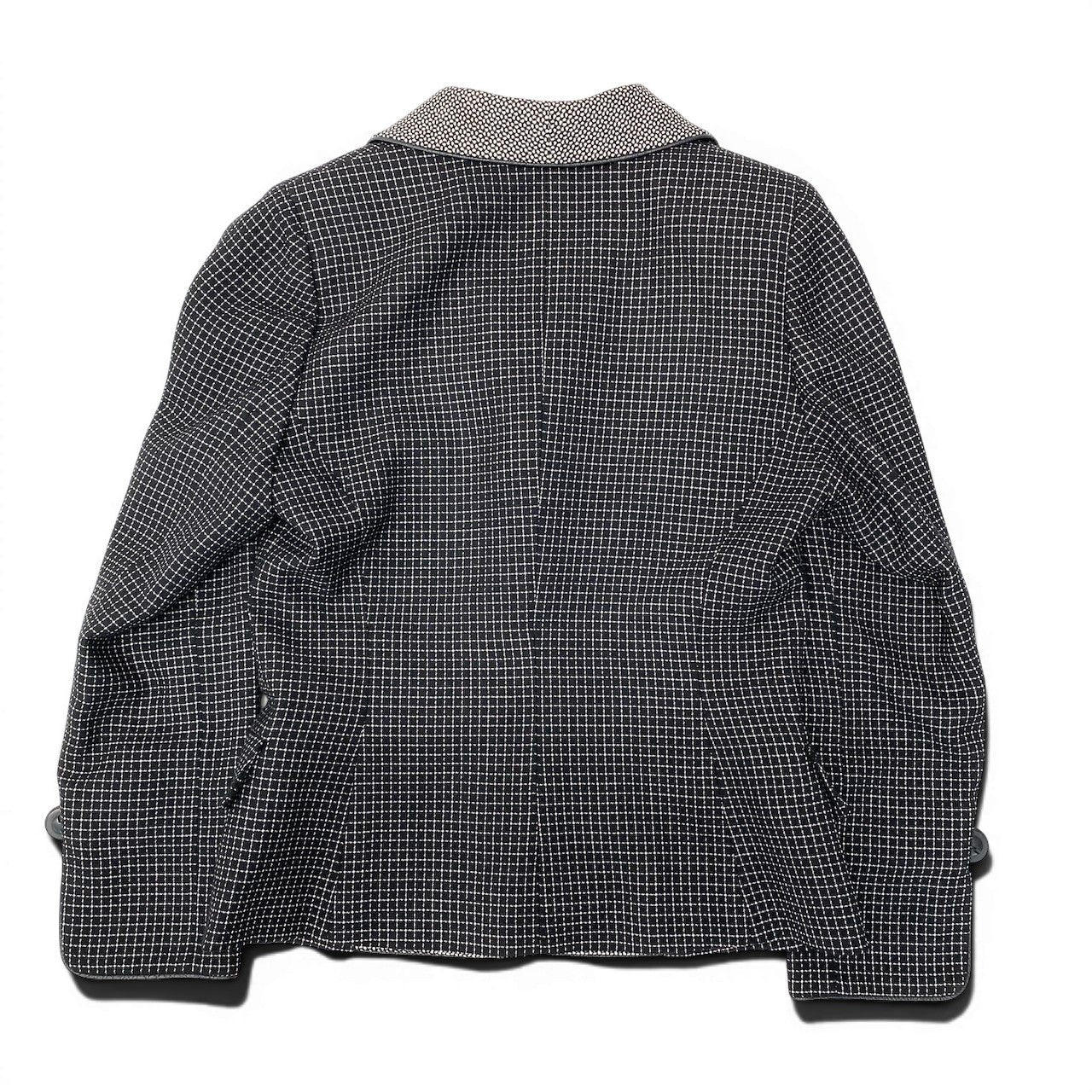 62e12 Christian Dior クリスチャンディオール テーラードジャケット  レザーパイピング チェック柄 総柄 サイズ9 ブラック ホワイト レディース 女性用o07t