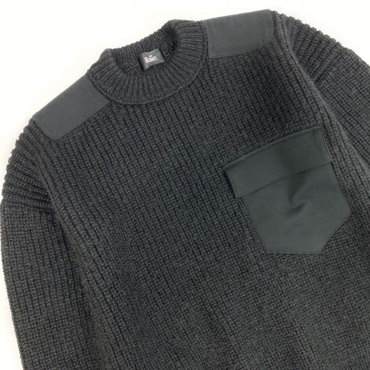 26i30 《美品》THE RERACS ザ リラクス エルボーパッチポケットニット セーター トップス 17FW-REKN-046L-ESP 36サイズ ブラック メンズo07t