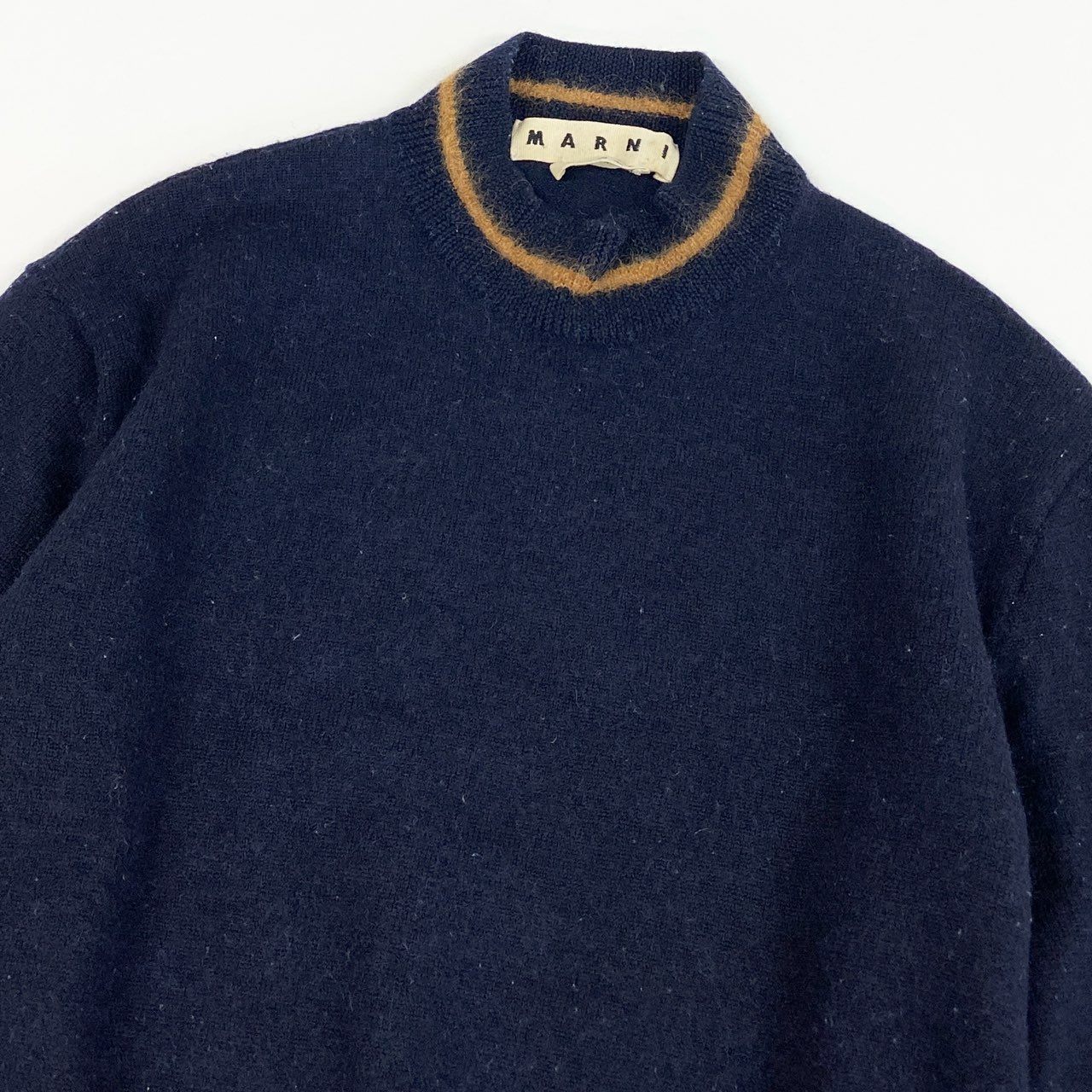 10a13 MARNI マルニ モヘアウールニット ロングスリーブ セーター モックネック バイカラー イタリア製  メンズ 紳士服 サイズ44 ネイビーu02t