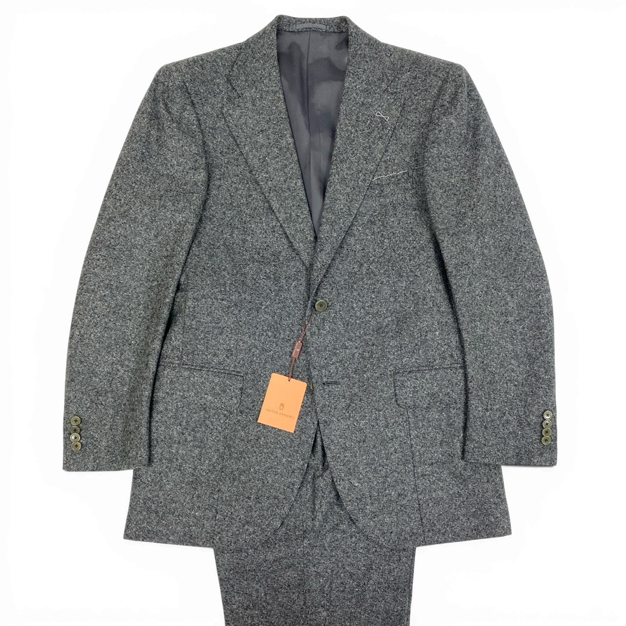 4a4 【タグ付き】SOVEREIGN ソブリン ユナイテッドアローズ DORMEUIL スーツセットアップ ツイード テーラードジャケット スラックス 52サイズ グレー系 ウール100％ メンズ 男性用u02t