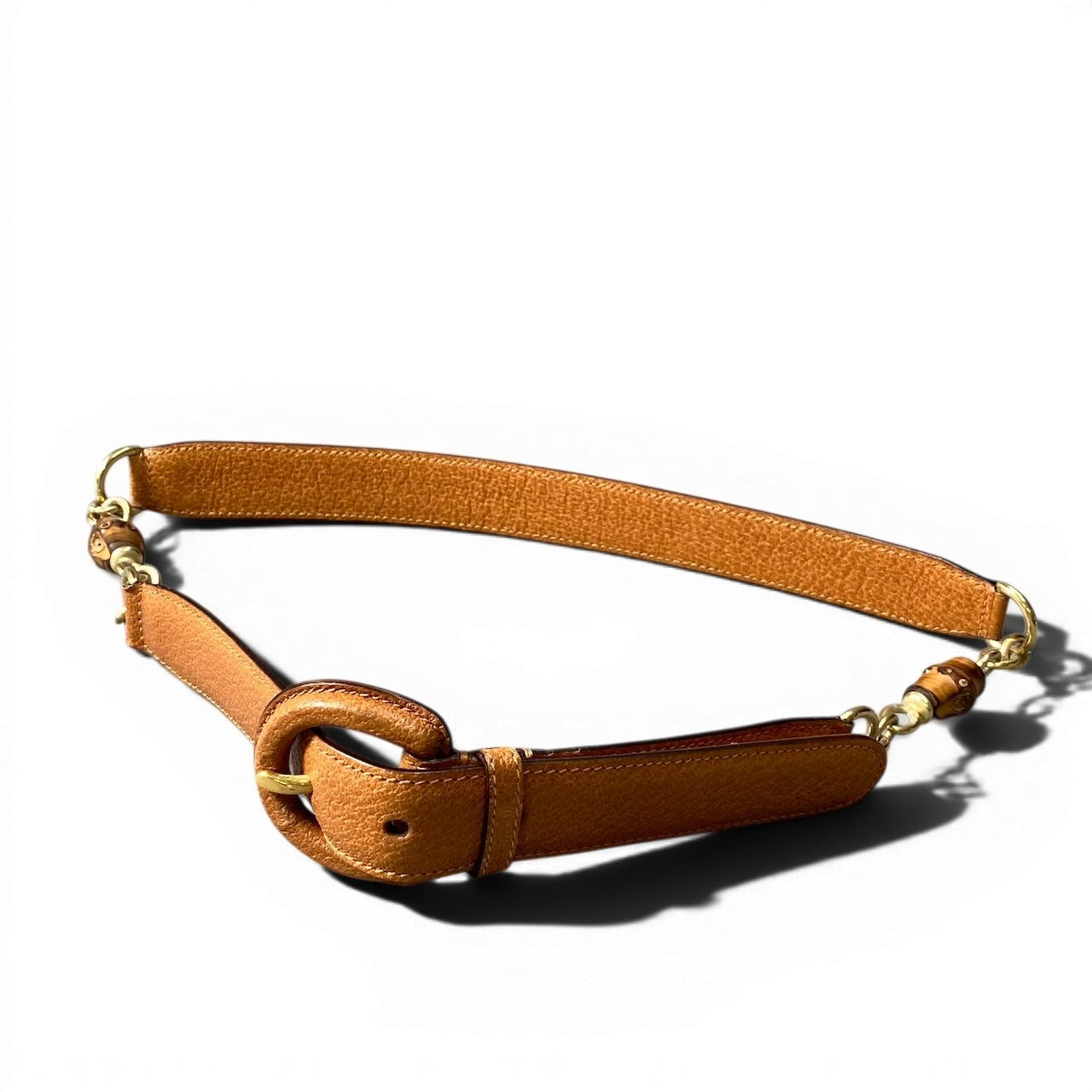 f10 GUCCI グッチ バンブー レザーベルト 75 / 30 キャメル ゴールド レディース 女性用u02t