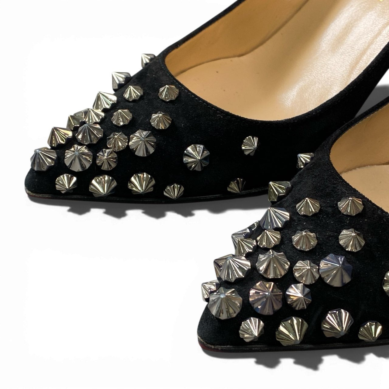 3a5 christianloboutin クリスチャンルブタン スタッズ ハイヒール パンプス スウェード ピンヒール イタリア製 36 1/2サイズ ブラック レディースk02i