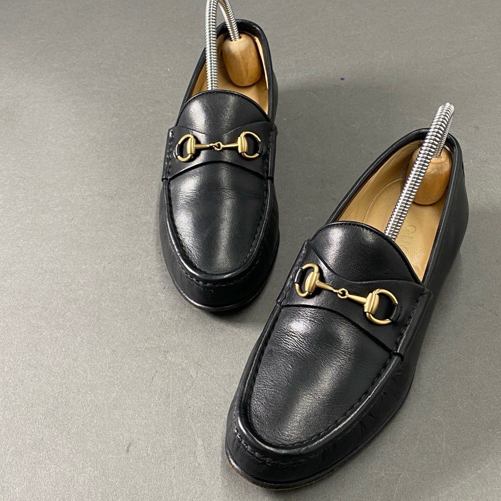 3f2 GUCCI グッチ ホースビットローファー 6 1/2 ブラック レザー leather イタリア製 シューズ