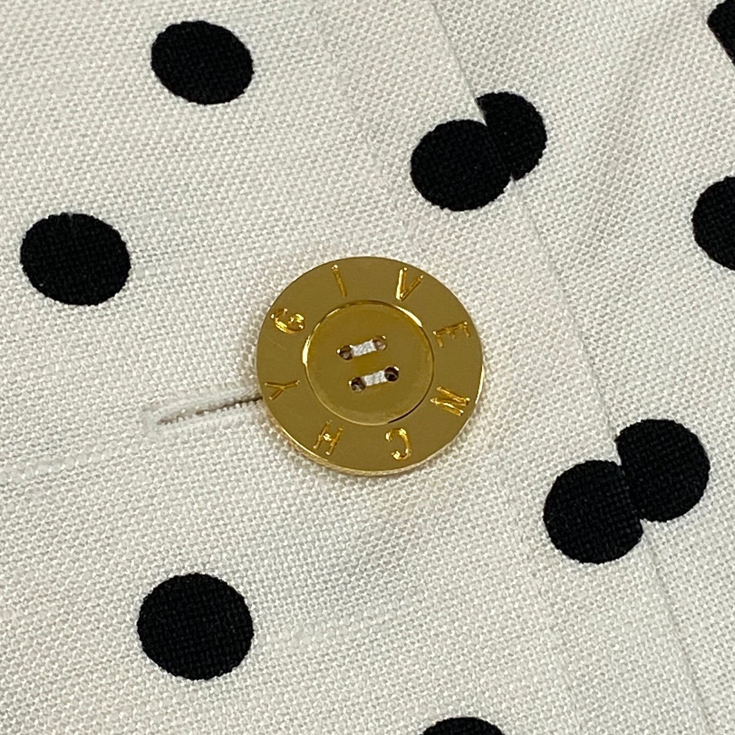 48d16 GIVENCHY ジバンシー Vintage 半袖ジャケット 金ボタン ポルカドット柄 フランス製 ホワイト ブラック レディース 女性用u02t