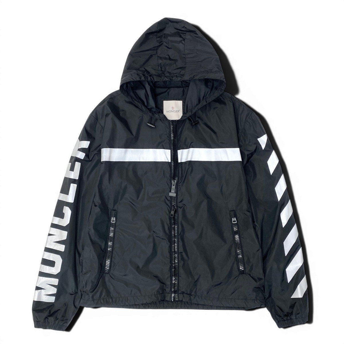 42e13 MONCLER モンクレール off-Whiteコラボ フーディーナイロンジャケット パーカー DIND-16-961 5サイズ ブラック ホワイト ナイロン100％ メンズ 男性用u02t