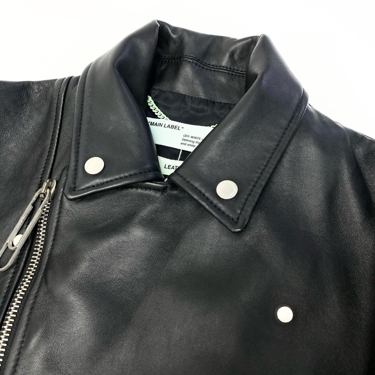 38c3 OFF-WHITE オフホワイト BERNINI レザージャケット ライダースジャケット ダブルライダースジャケット OMJG003F18983011 XSサイズ ブラック レザー メンズ 男性用o07t