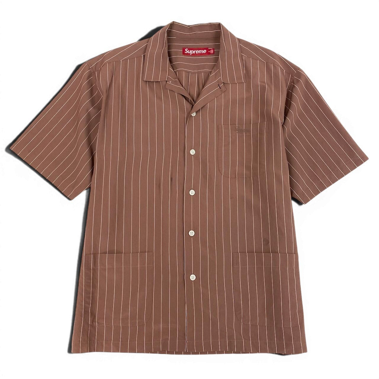 47d16 Supreme シュプリーム Stripe S/S Pajama Shirt パジャマシャツ 半袖シャツ ストライプ Mサイズ ブラウン メンズ 男性用o07t