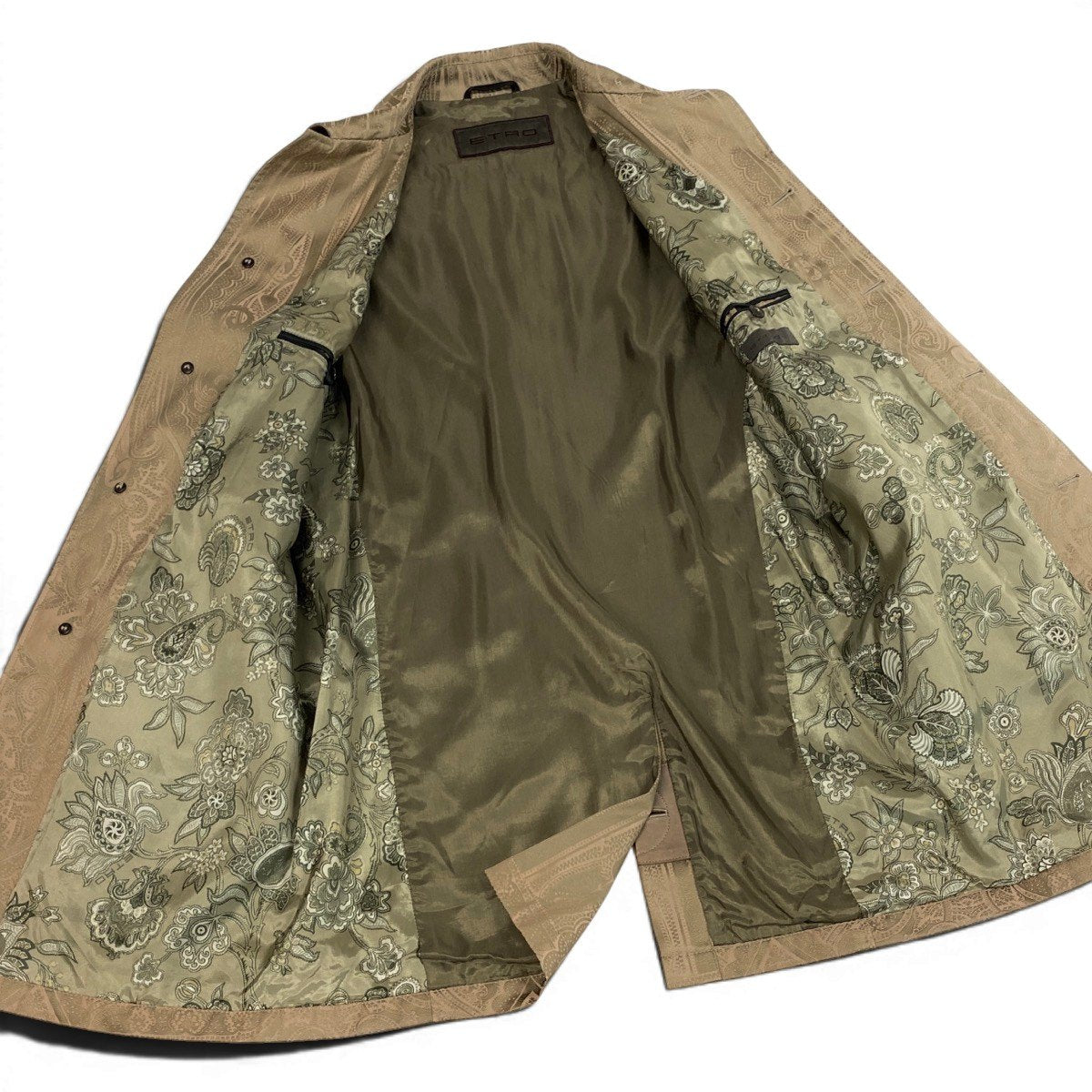 4g2 ETRO エトロ ペイズリー柄 ステンカラーコート 比翼ボタン サイズ50 ベージュ メンズ 紳士服u02t