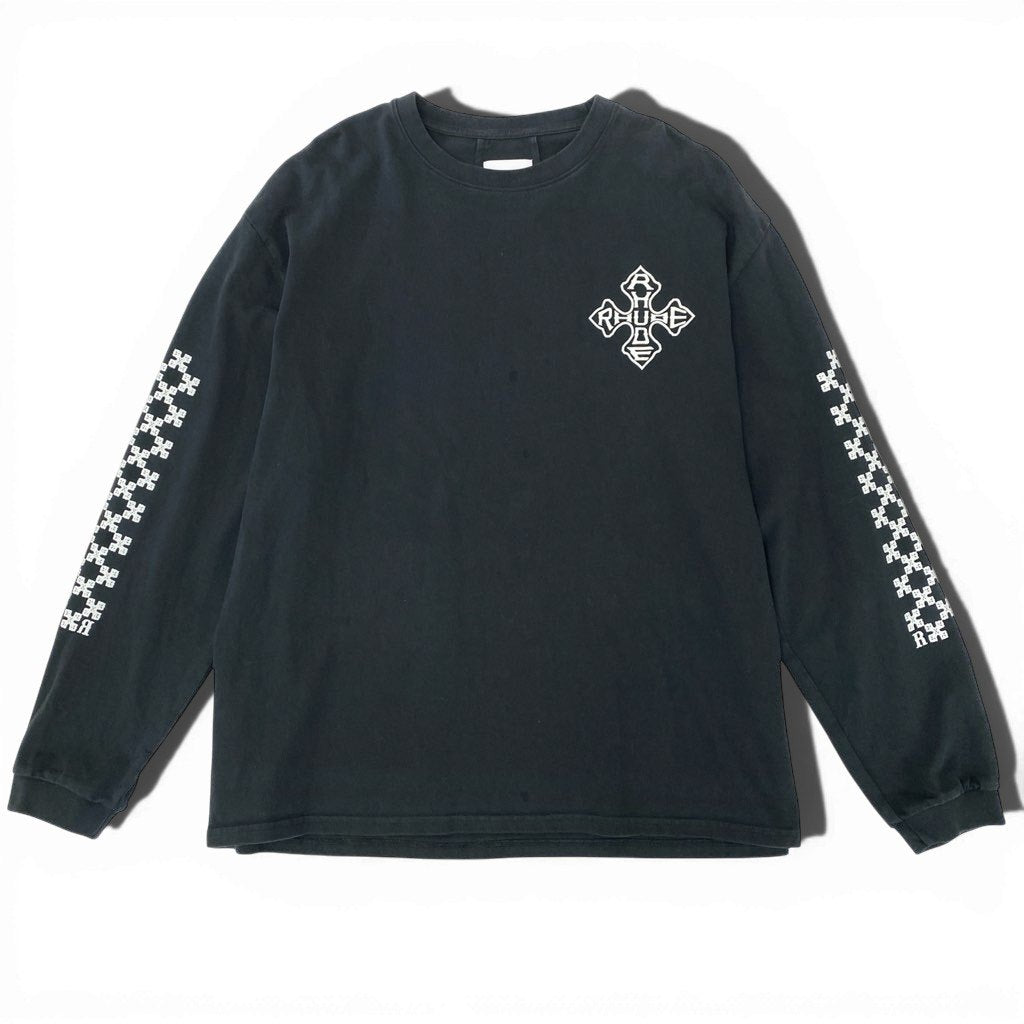 6l25 RHUDE ルード クロスロゴ スウェット ロングスリーブ トップス XLサイズ ブラック コットン100％ メンズo07t