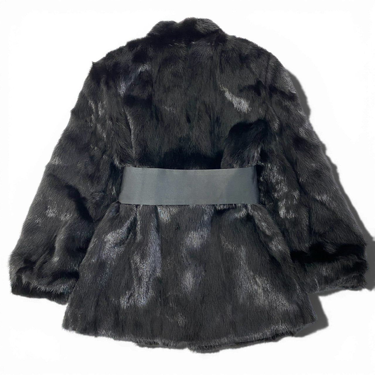 11a27 ダークミンク ファーコート サイズF ブラック 本毛皮 Dark Mink Fur Coat リアルファー ベルト付 毛並み〇t18r