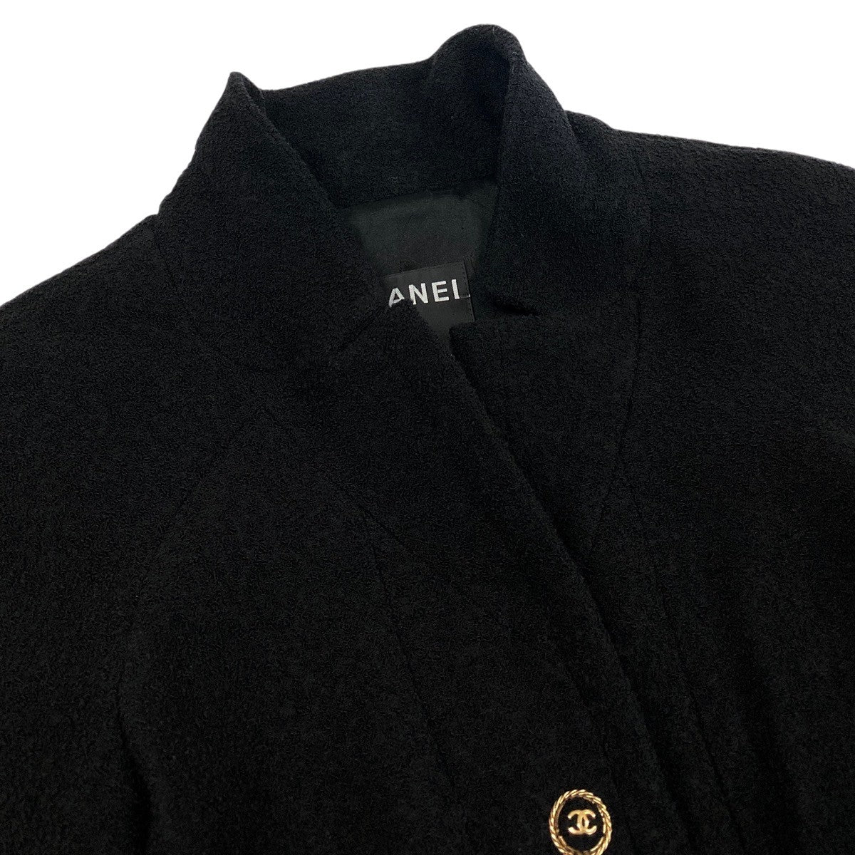 g13 【美品】CHANEL 2007年 クロップドツイードジャケット ココマーク P30567 38サイズ ブラック レディース 女性用k02i