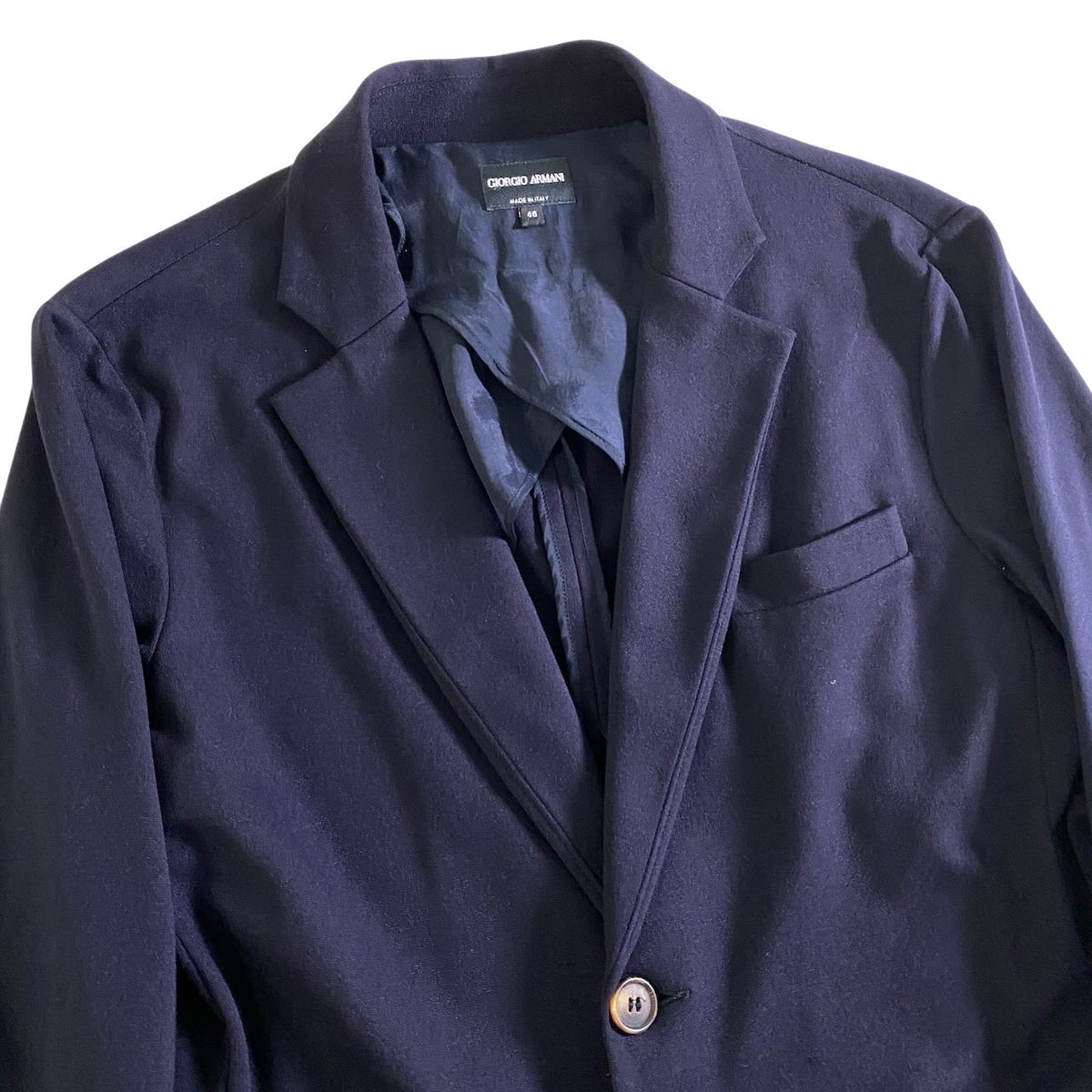 12j28 GIORGIO ARMANI ジョルジオアルマーニ 黒タグ スーパーストレッチ テーラードジャケット Size 46 ネイビー ブレザー フォーマル 紳士服t18r