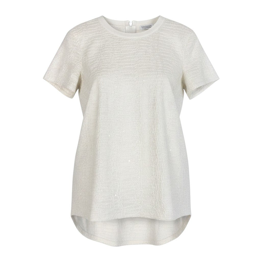 20d18 BRUNELLO CUCINELLI ブルネロクチネリ 半袖カットソー  刺繍デザイン トップス イタリア製 XSサイズ ホワイト レディース 女性用u02t