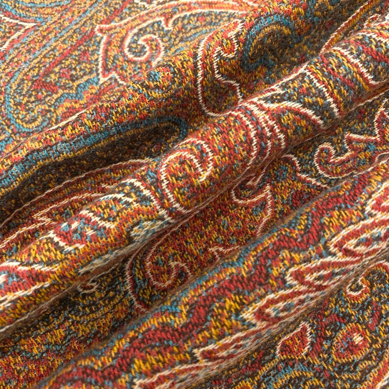 66l1 ETRO Home Collection  エトロ ホームコレクション イタリア製 ひざ掛け ブランケット ペイズリー柄 織り模様 フリンジ マルチカラー ウール100％u02t