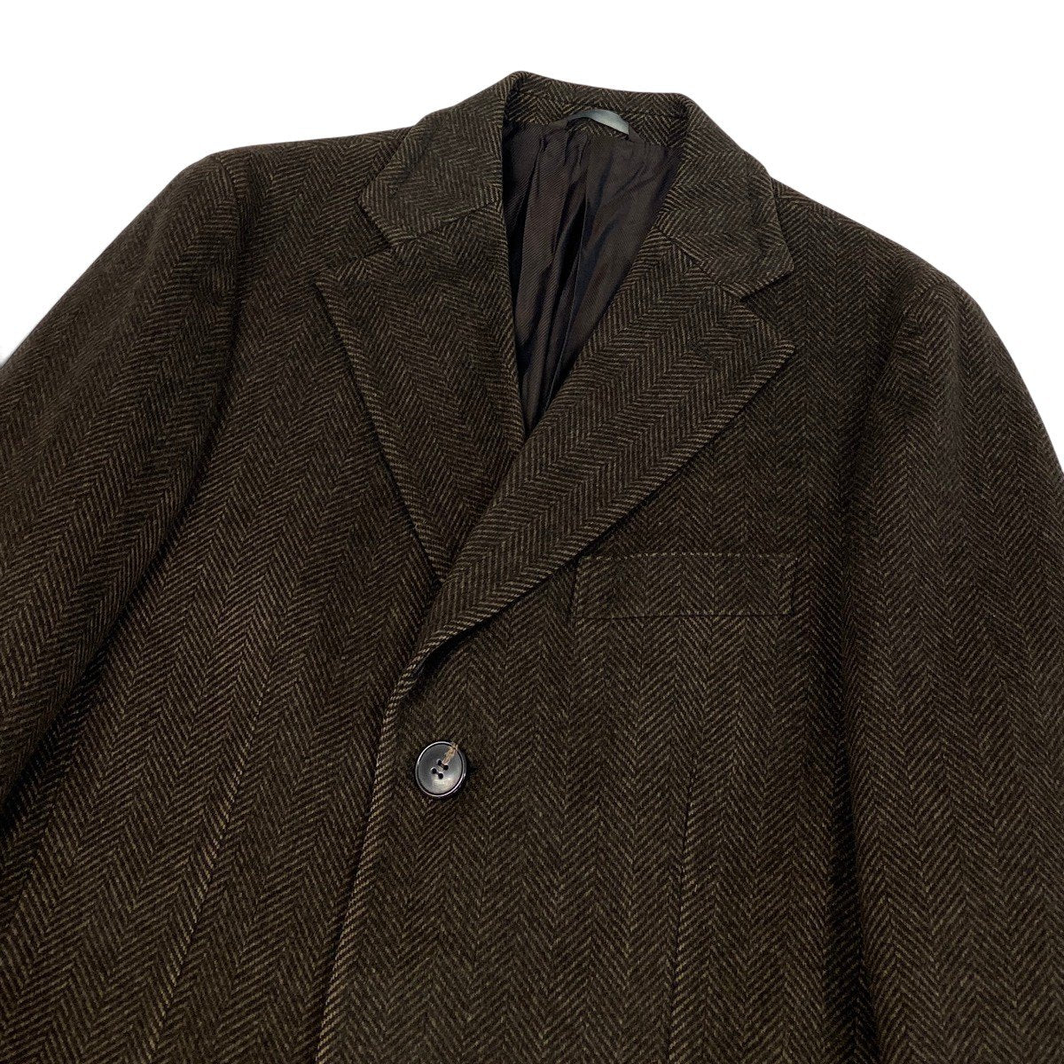 32j14 Zegna ゼニア ロングチェスターコート ウールコート ヘリンボーン アウター 48Rサイズ ブラウン ウール100％ メンズ 男性用u02t