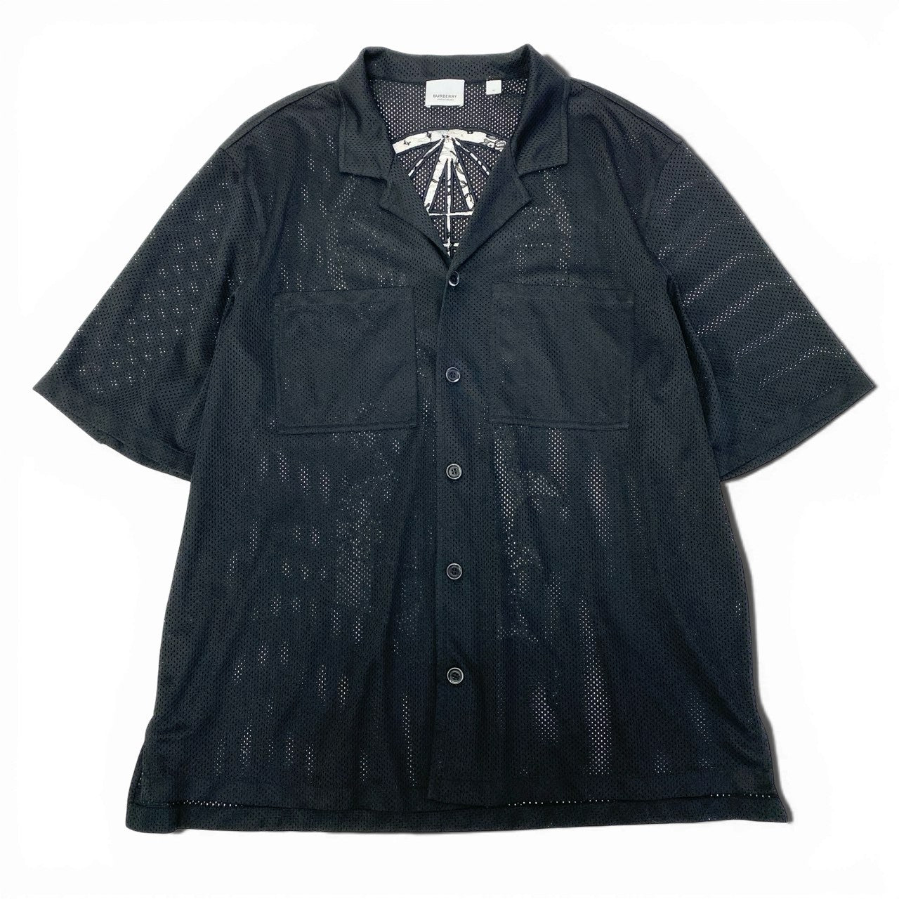 63a28 BURBERRY LONDON ENGLAND バーバリー ロンドンイングランド 半袖シャツ BASKETBALL JERSEY SHIRT 8067375 Mサイズ ブラック ポリエステル100％ メンズo07t