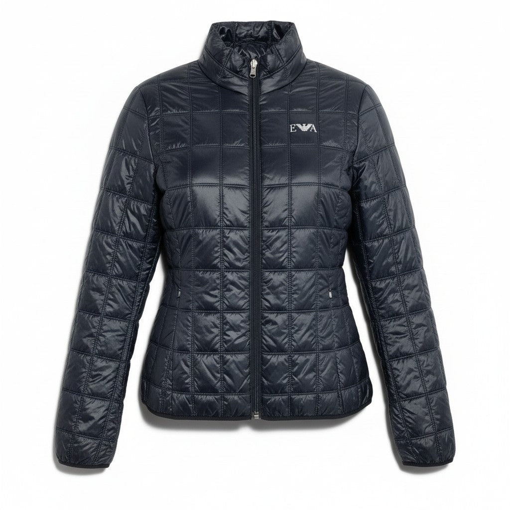 51f27 EMPORIO ARMANI エンポリオアルマーニ キルティングジャケット カシミヤ 中綿ジャケット 胸元ロゴ アウター Sサイズ ブラック ナイロン100％ メンズ 男性用o07t