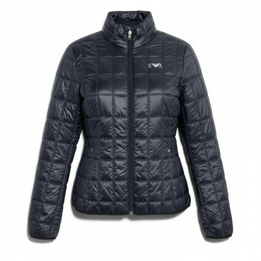 51f27 EMPORIO ARMANI エンポリオアルマーニ キルティングジャケット カシミヤ 中綿ジャケット 胸元ロゴ アウター Sサイズ ブラック ナイロン100％ メンズ 男性用o07t
