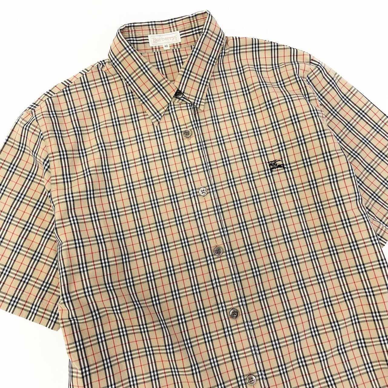 60d28 Burberrys バーバリー ノバチェックシャツ 半袖シャツ ワンポイント刺繡 サイズ40 ベージュ系 コットン100％ レディース女性用u02t