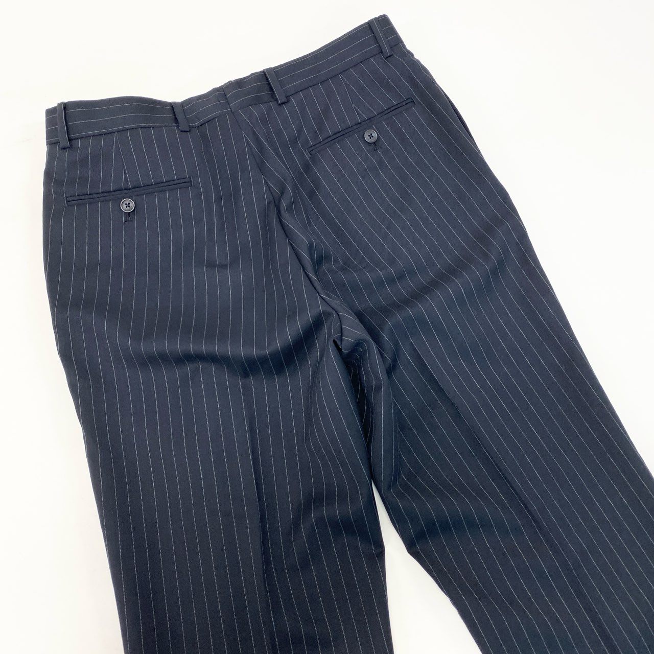 6k1《美品》 TOMMY HILFIGER トミーヒルフィガー セットアップスーツ シングル 2B ストライプ テーラードジャケット スラックス  ネイビー ウール100％o07t