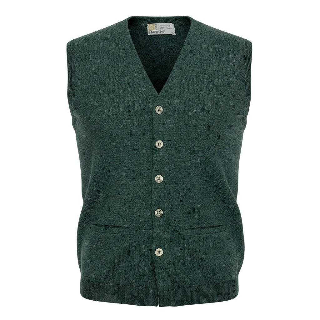 70a15 JOHN SMEDLEY ジョンスメドレー 英国製 ニットベスト ノースリーブカーディガン ハイゲージニット メンズ 紳士服 グリーン ウール100％u02t