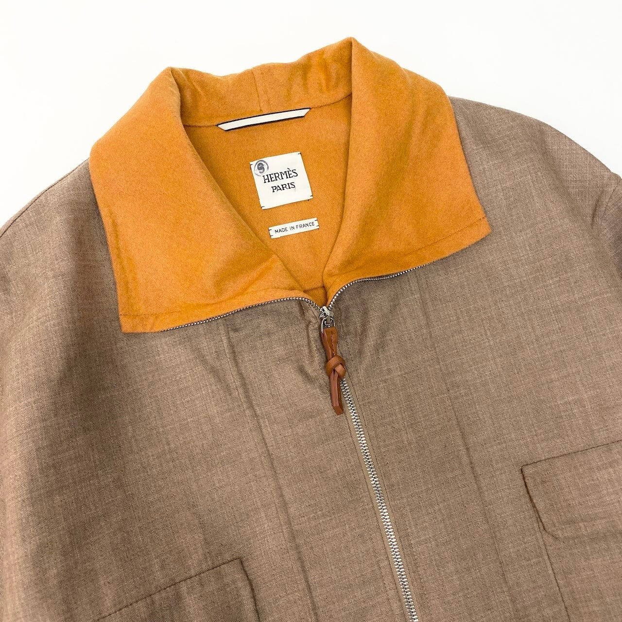 E HERMES エルメス 2023 ジップアップ カシミヤ ウール ハイネック ジャケット 40 ベージュ イエロー  レディースnu1
