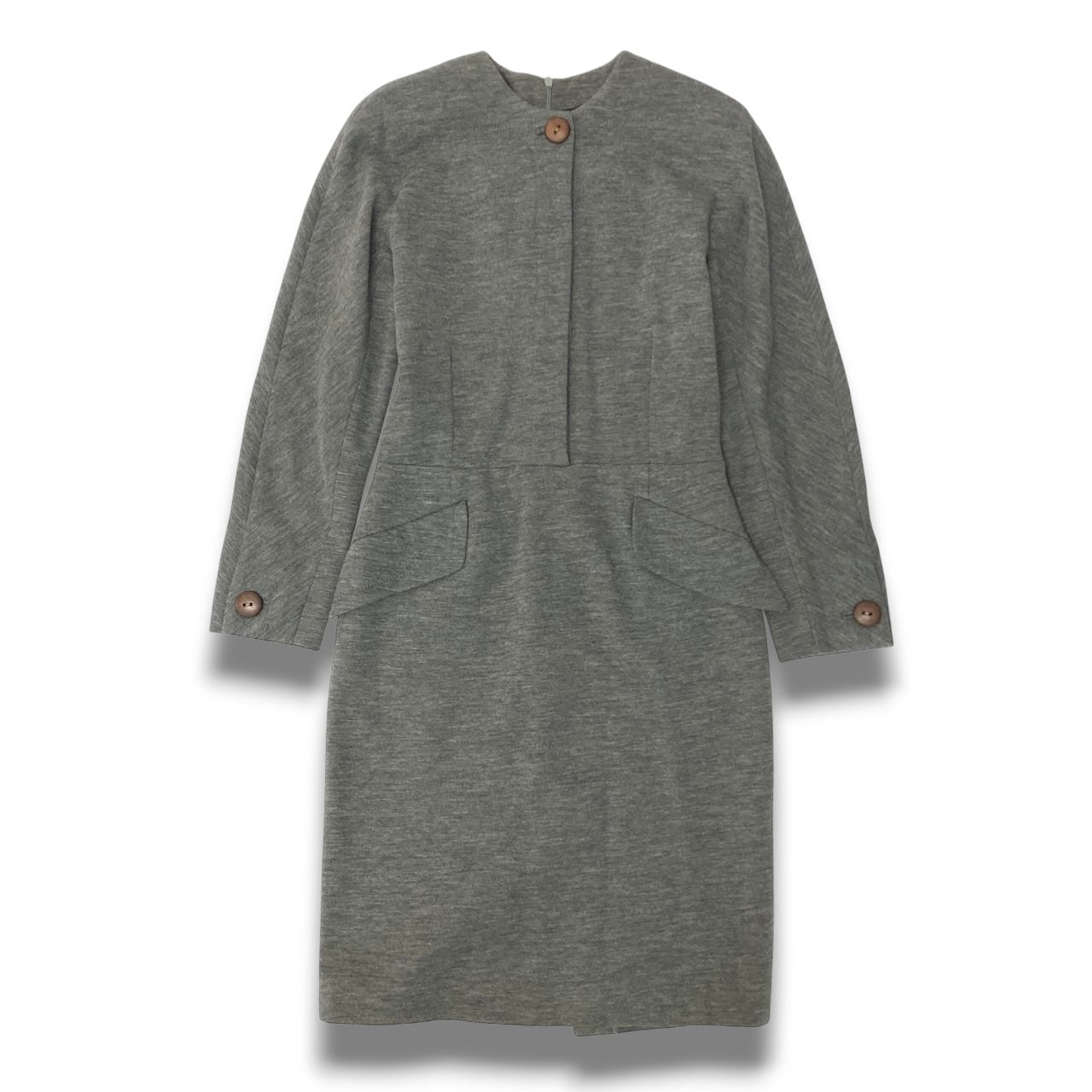 84c19 FENDI フェンディ 長袖ワンピース ウールワンピース 膝丈ワンピース イタリア製 レディース 女性用 グレーu02t