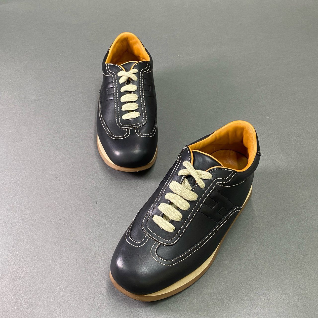 3k12 HERMES エルメス クイック レザー ローカットスニーカー 37 約22cm ブラック Leather Sneakers イタリア製 Hロゴ