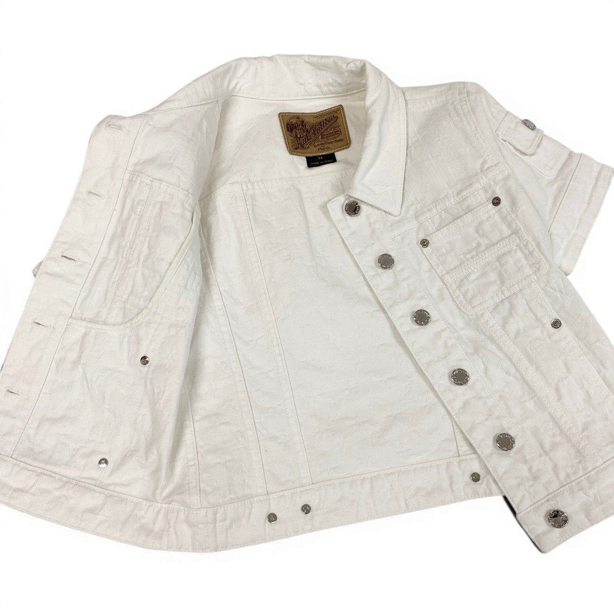 Ig16 【美品】 LOUIS VUITTON ルイヴィトン 2008年 モノグラム 半袖 デニムジャケット サイズ34 ホワイト コットン100％ レディースu02t