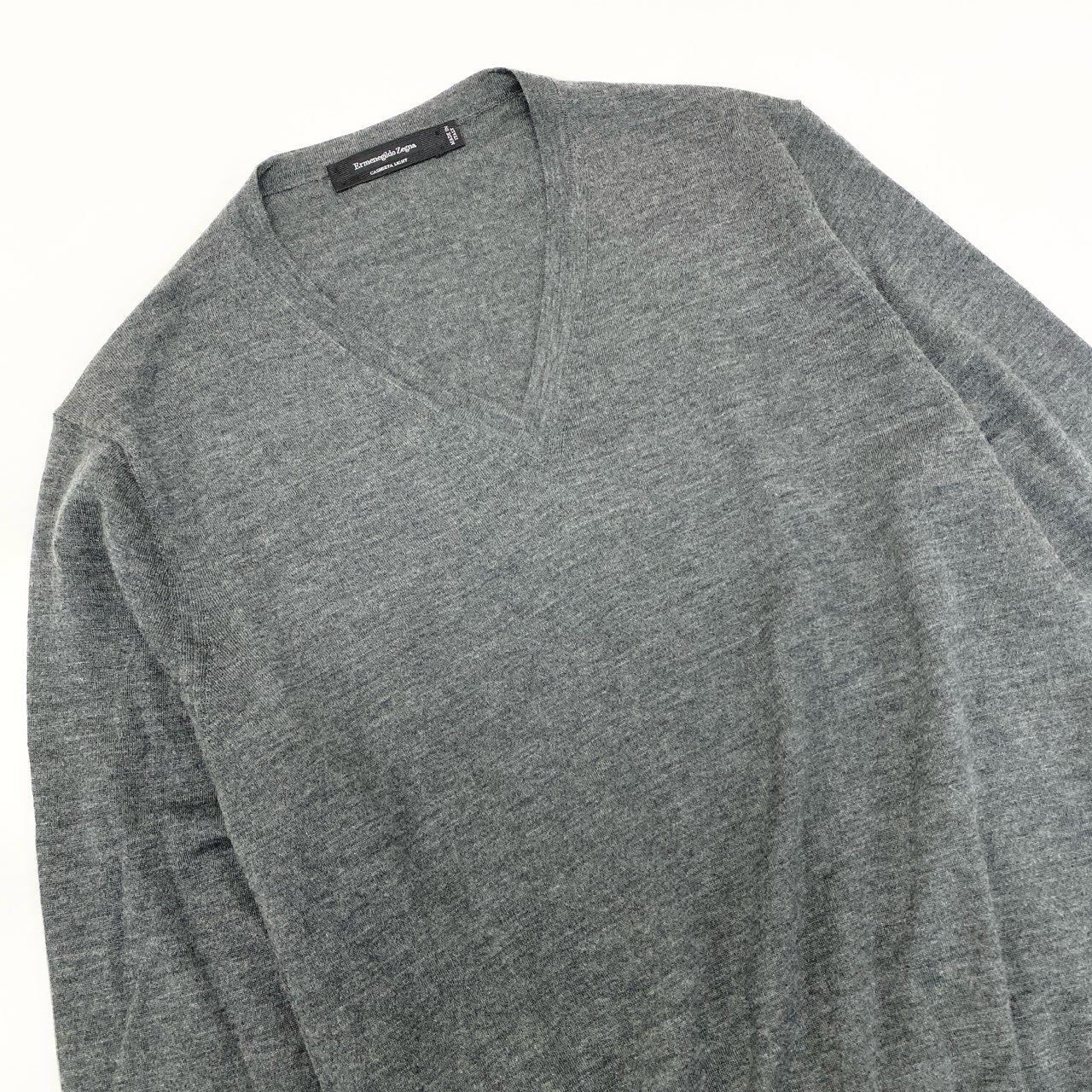 34i18 《美品》 Ermenegildo Zegna エルメネジルドゼニア Vネックニット セーター トップス CASHSETA LIGHT 46 グレー カシミヤシルク メンズu02t