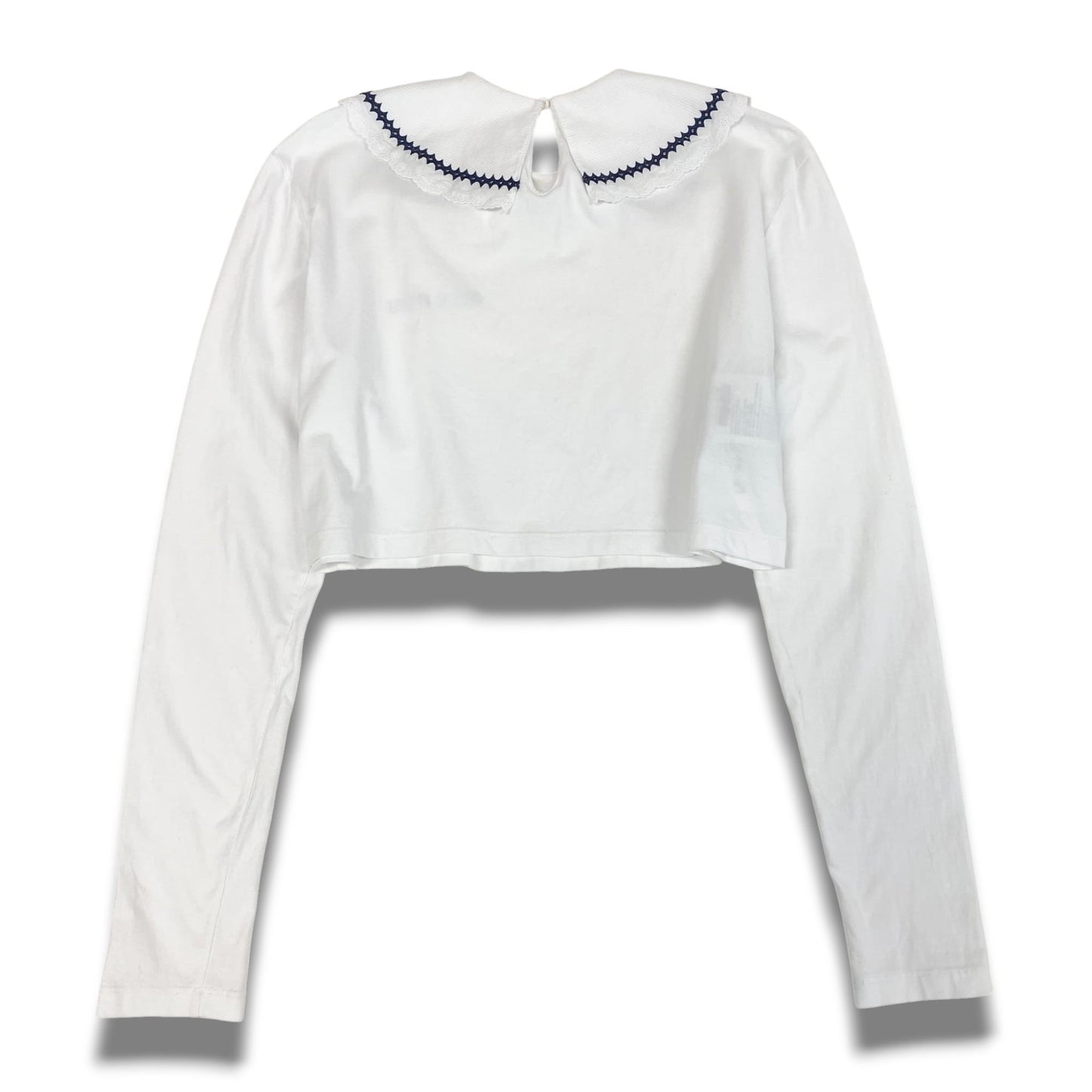 b23 miu miu ミュウミュウ 2021年 刺繍レース襟 襟付きカットソー 長袖ポロシャツ クロップドシャツ サイズM ホワイト レディースta1