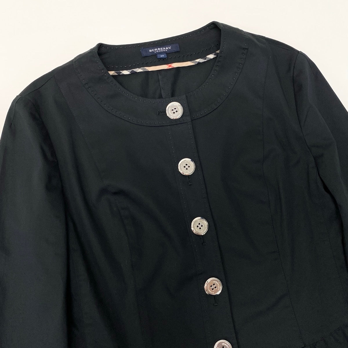 Ig9 BURBERRY LONDON バーバリーロンドン ペプラムジャケット 七分袖 ストレッチ サイズ40 ブラック レディース フォーマルo07t