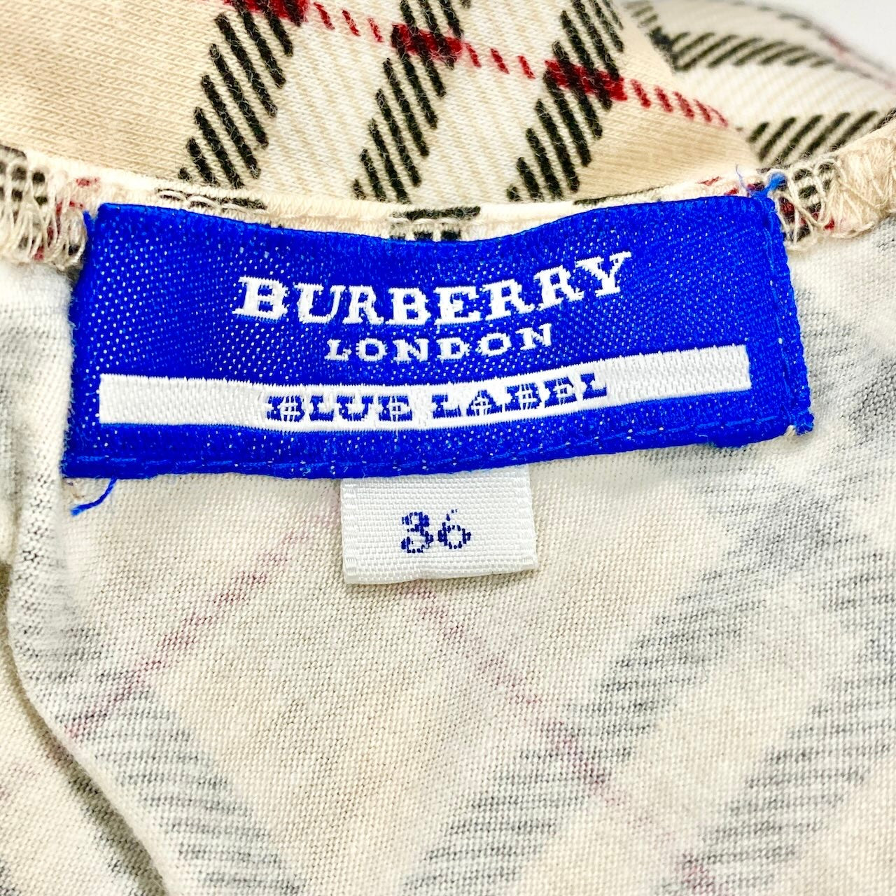 58g5 BURBERRY LONDON バーバリーロンドン ノバチェック ノースリーブカットソー タンクトップ トップス 36 ベージュ コットン レディースo07t