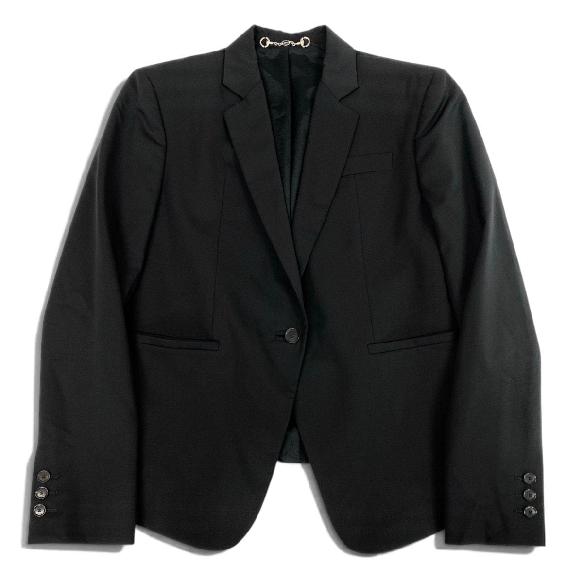 i19 E GUCCI グッチ ホースビット テーラードジャケット ブレザー イタリア製 大きいサイズ 44 ブラック ウール レディースo07t