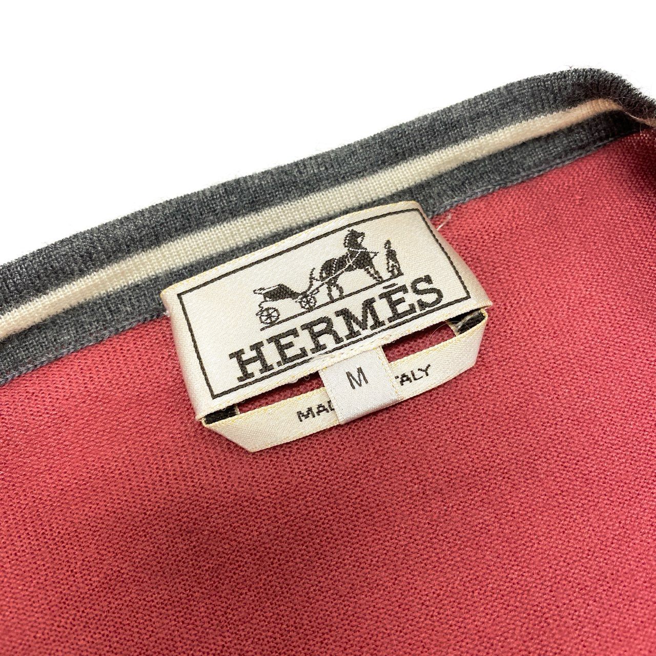 68L1 HERMES エルメス カシミヤ混紡 クルーネック ニット セーター トップス M ピンク系 カシミヤシルク メンズ イタリア製u02t
