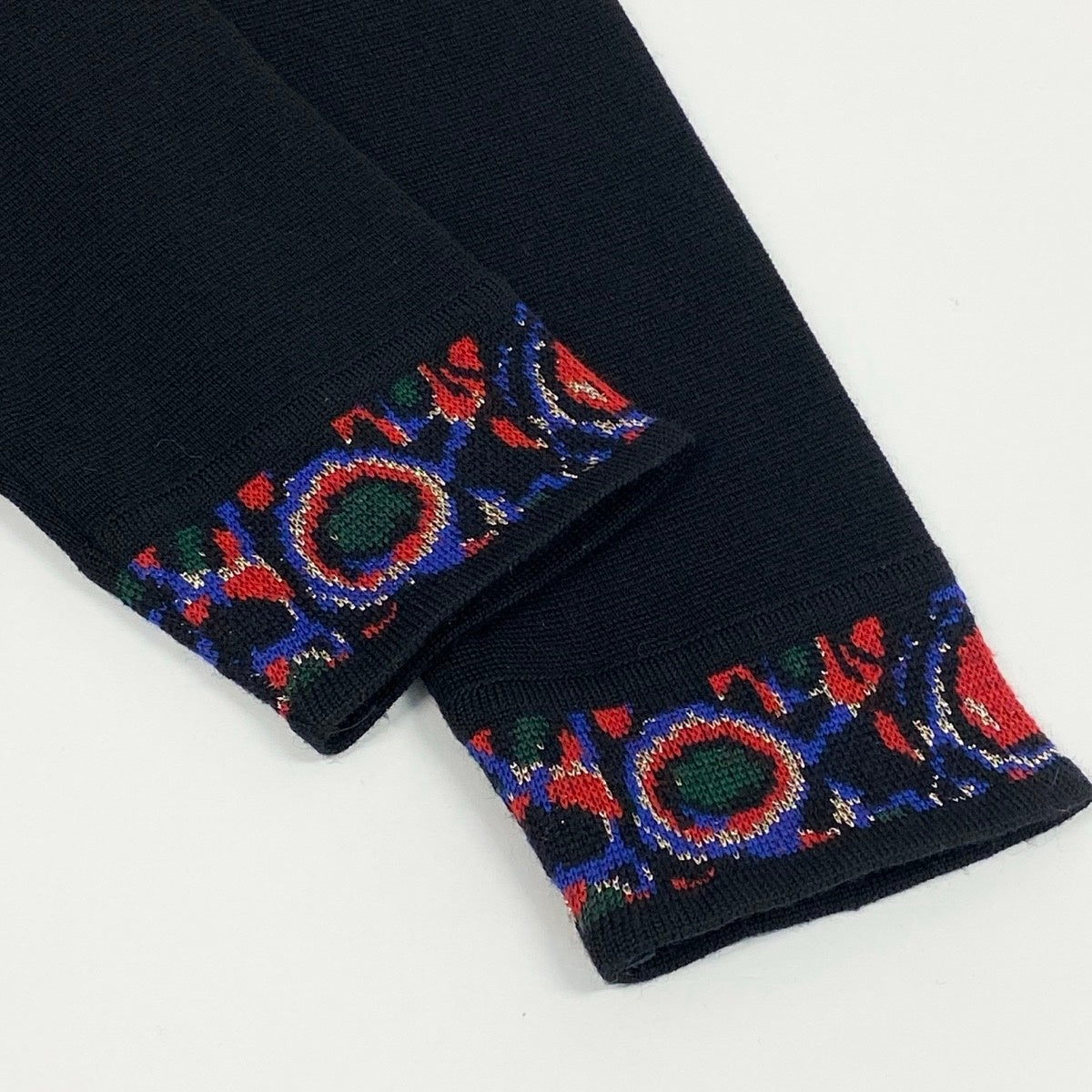 44f4 YVES SAINT LAURENT イヴサンローラン ロングスリーブ ニットワンピース 刺繍 サイズM ブラック ウール100％ レディース 女性服o07t
