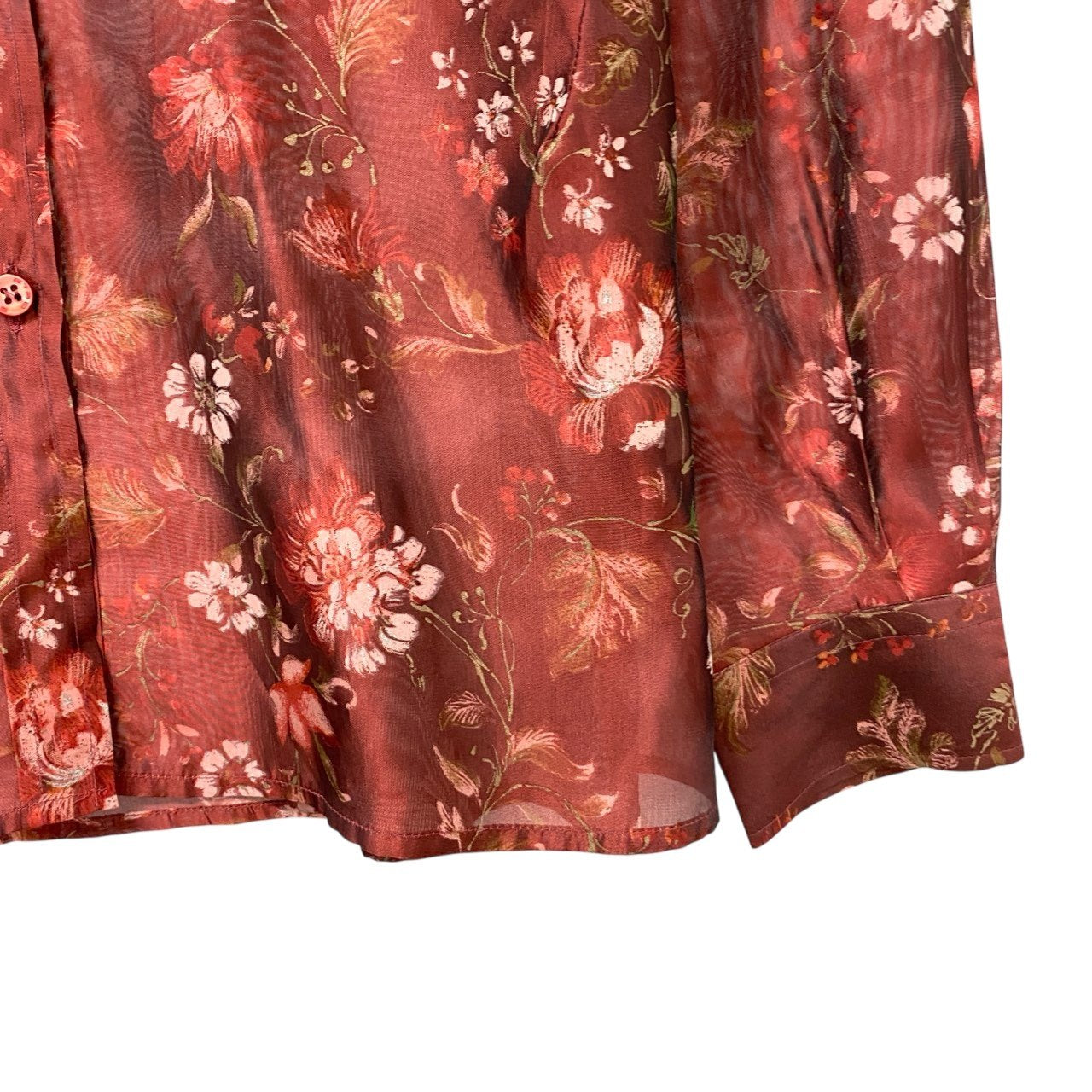 45c6 ETRO エトロ シアーシャツ フラワープリント 花柄 ロングスリーブ シルク混紡 レディース 女性服 サイズ44 レッド系u02t