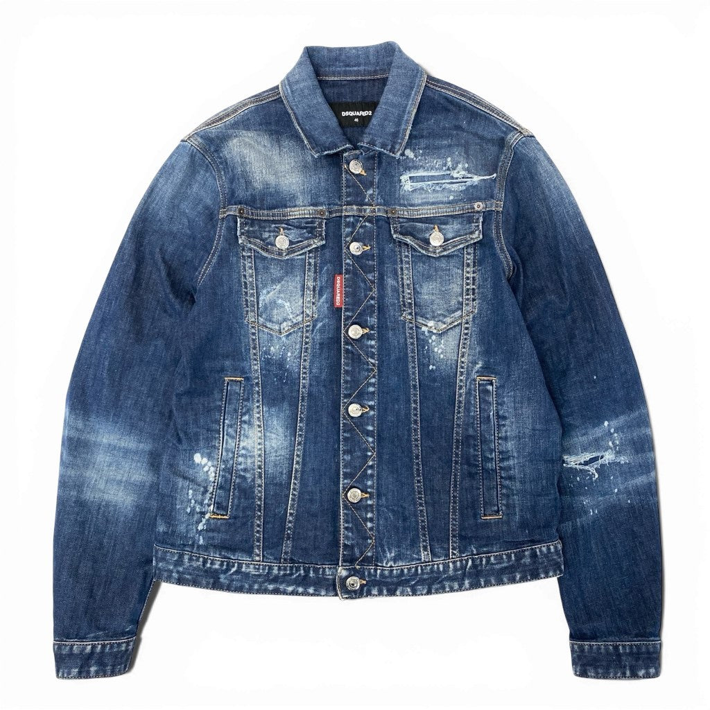 14a15 DSQUARED2 ディースクエアード イタリア製 DAN JEAN JACKET デニムジャケット ダメージ ペイント加工 メンズ 紳士服 S74AM1027 / S30342 46 インディゴブルーu02t