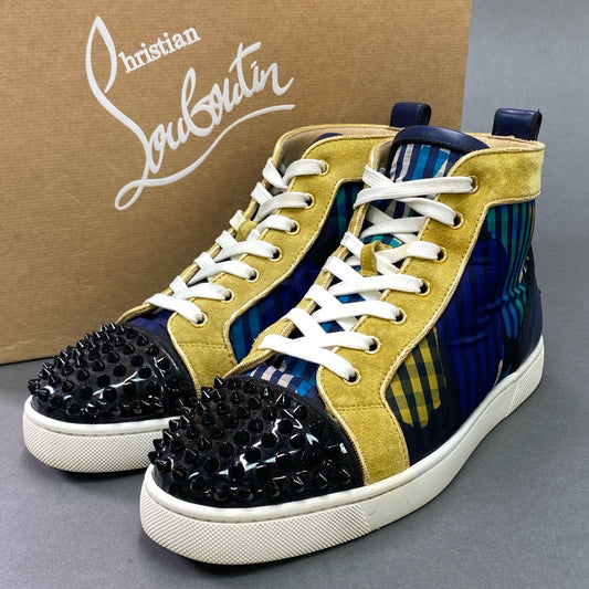 2l20 Christian Louboutin クリスチャンルブタン エナメルトゥ ローカットスニーカー 41 ネイビー ボルドー レザー 幾何学 シューズ EU製