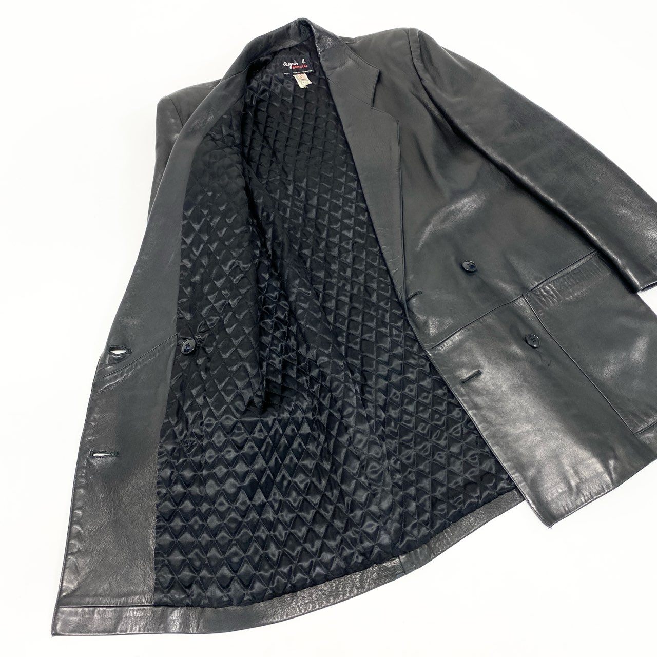 10k11 agnes b.  SPECIAL アニエスベースペシャル レザー ロングジャケット チェスターコート ダブルブレスト フランス製 レディース 女性用 2 ブラックu02t