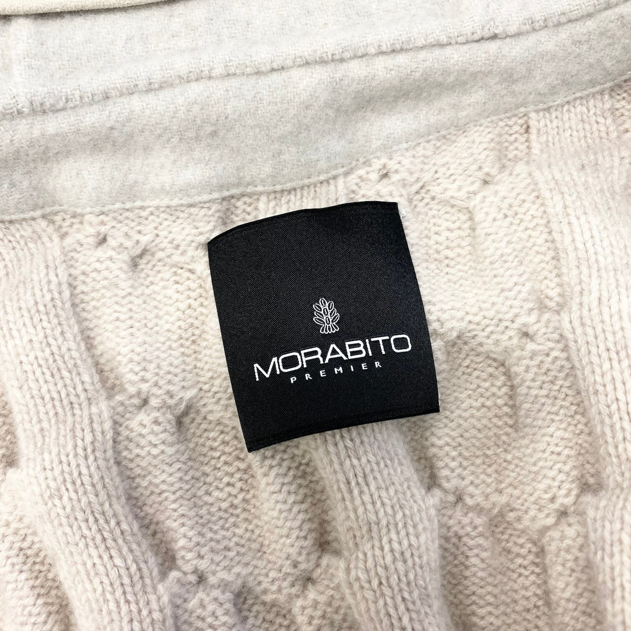 22d12 【未使用タグ付】 MORABITO PREMIER モラビト 定価￥220.000 ハーフコート フーディージャケット ニットスリーブ ケーブルニット サイズ38 ライトベージュ レディース 女性用u02t