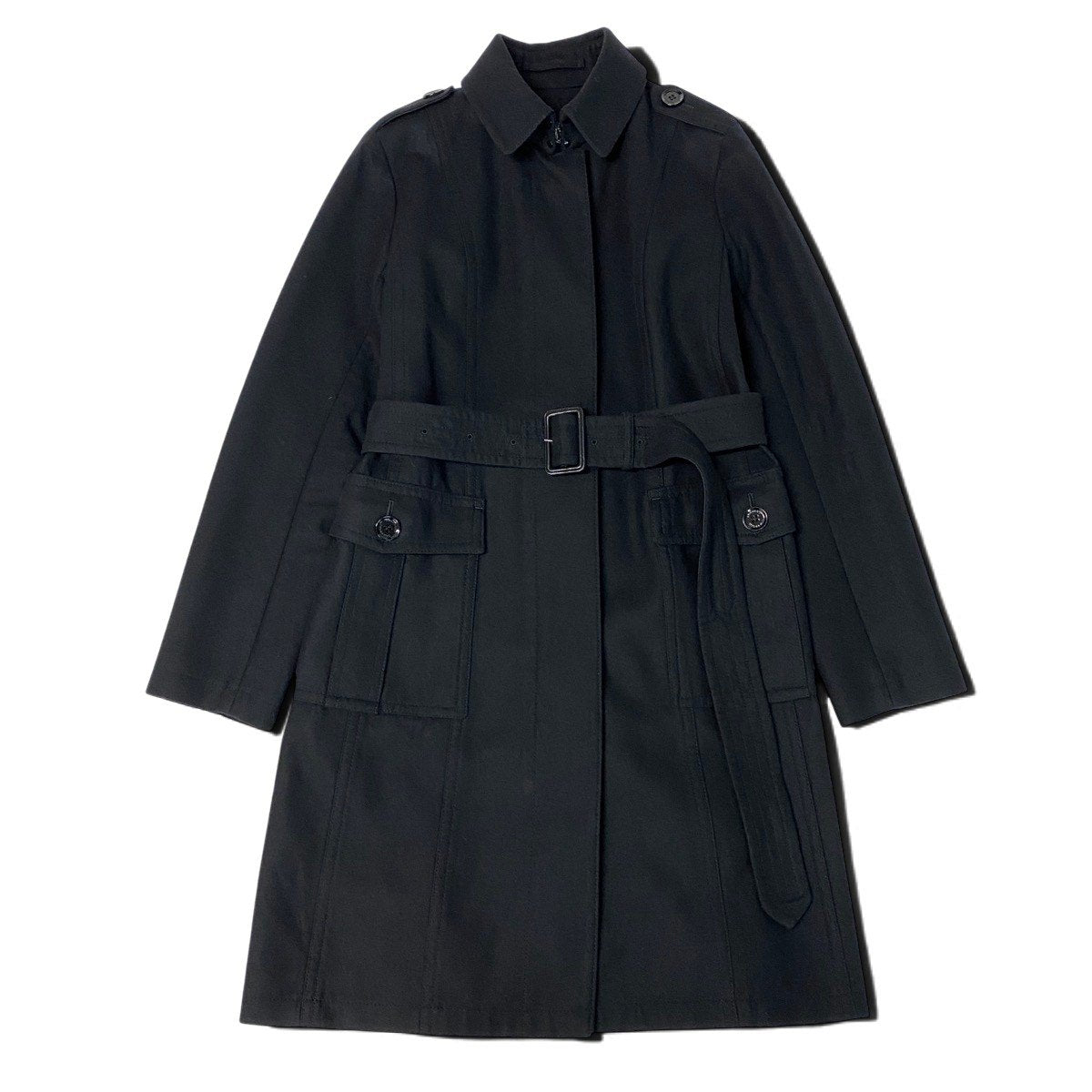 Ej23【美品】BURBERRY LONDON バーバリー ウールトレンチコート ロングコート アウター  40サイズ ブラック レディース 女性用u02t