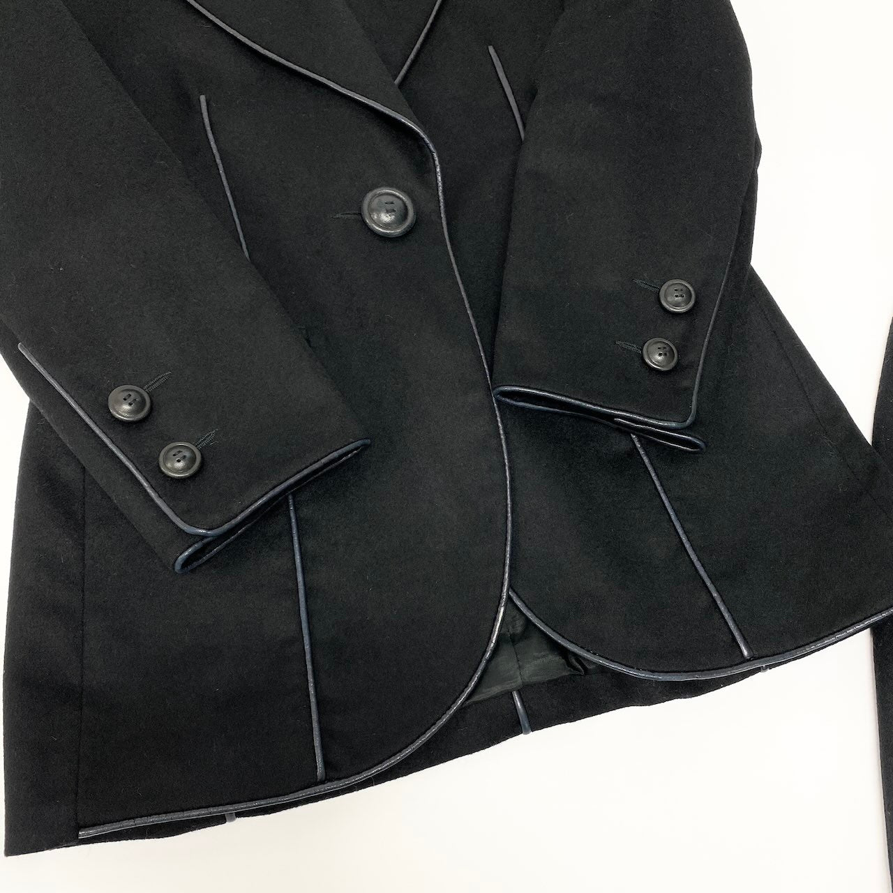 E Christian Dior クリスチャンディオール ビンテージ スカートセットアップ テーラードジャケット スカート レザーパイピング ブラック レディース 女性用nu1