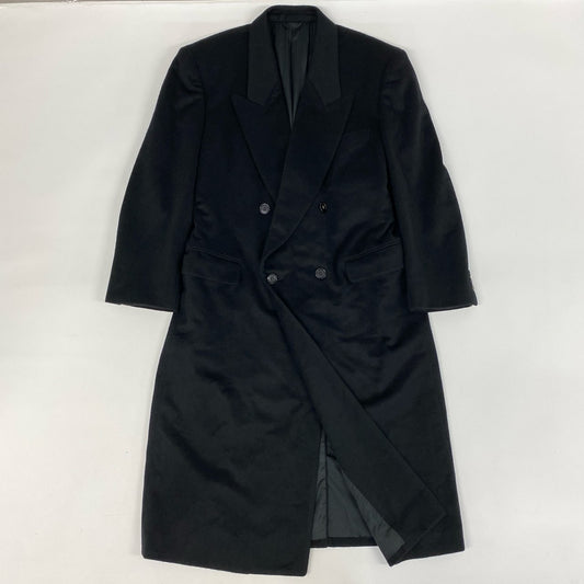 59h28 LANVIN ランバン 総カシミヤ カシミヤ100 ダウブルプレスト ロングコート チェスターコート ピークドラペル 50 ブラック カシミア メンズo07t