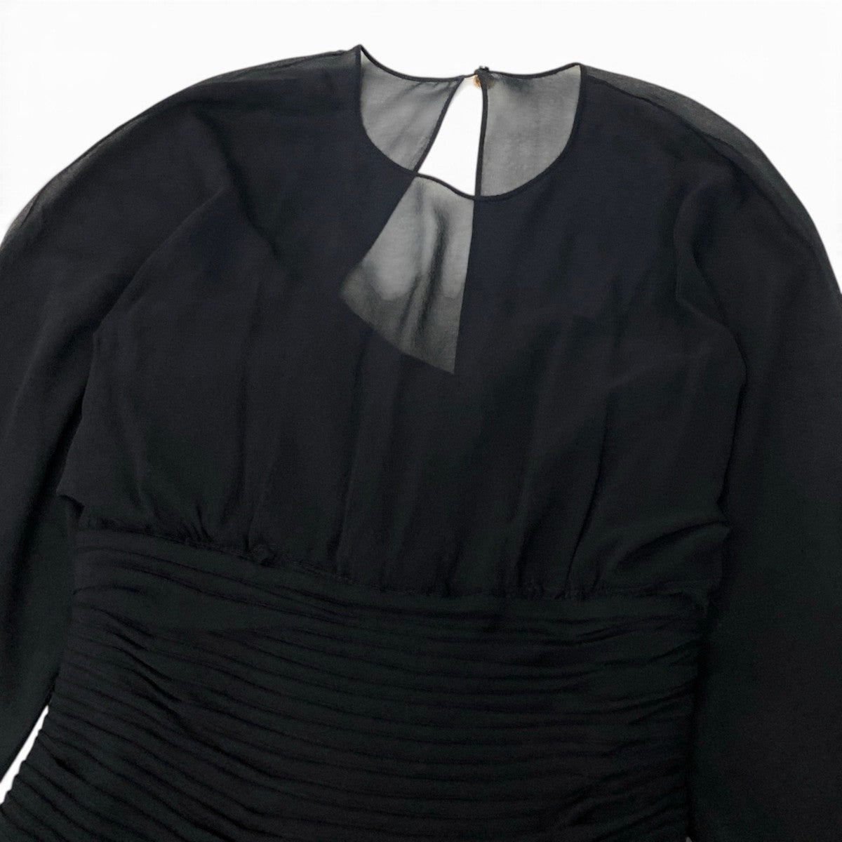 Ci13 CHANEL シャネル 90’s ドレス ヴィンテージ ワンピース 金ボタン フランス製 シフォンワンピース 23371 38 ブラック シルク100％ レディース 女性用k02i