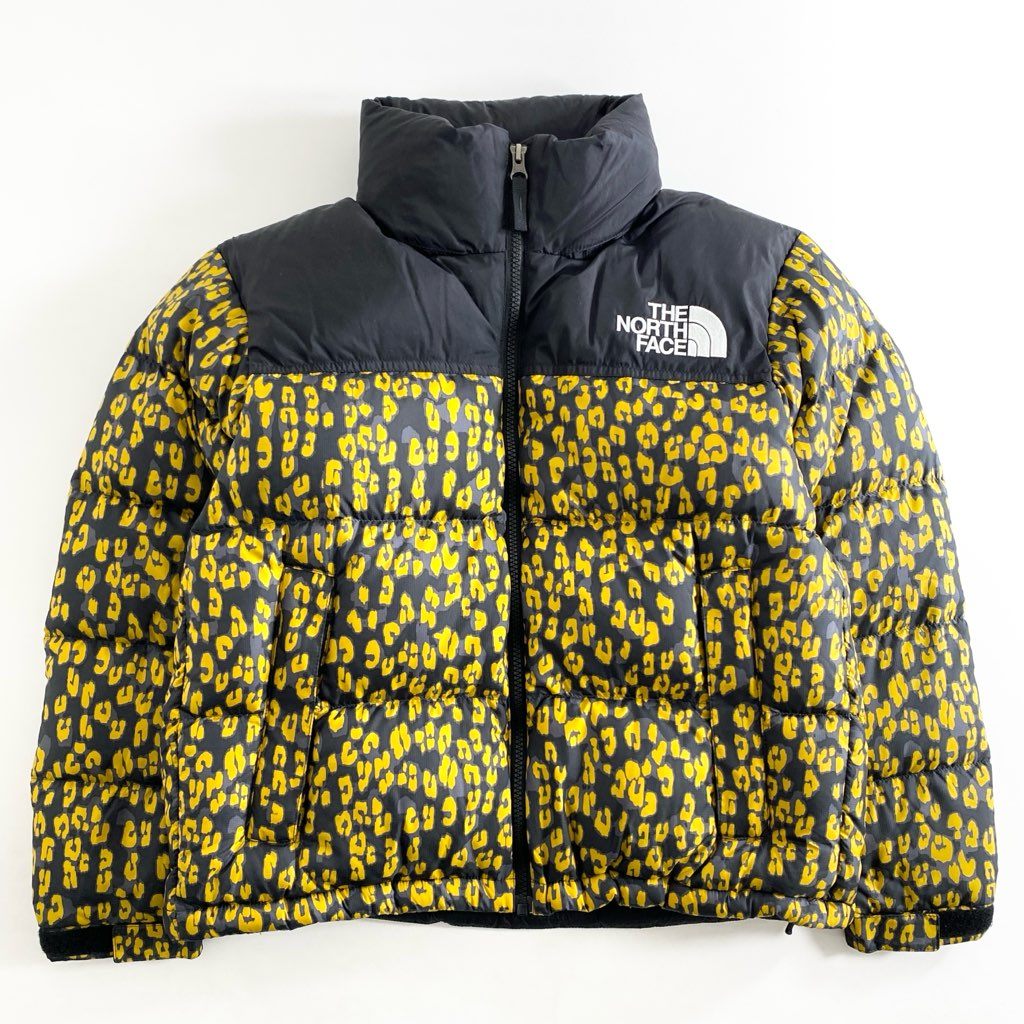 74g3 《美品》 THE NORTH FACE ノースフェイス NDW92234 ノベルティ ショートヌプシ ダウンジャケット サイズS ブラック×イエロー レオパード ナイロン100％ レディース