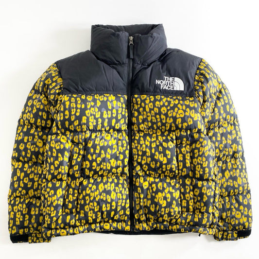 74g3 《美品》 THE NORTH FACE ノースフェイス NDW92234 ノベルティ ショートヌプシ ダウンジャケット サイズS ブラック×イエロー レオパード ナイロン100％ レディース