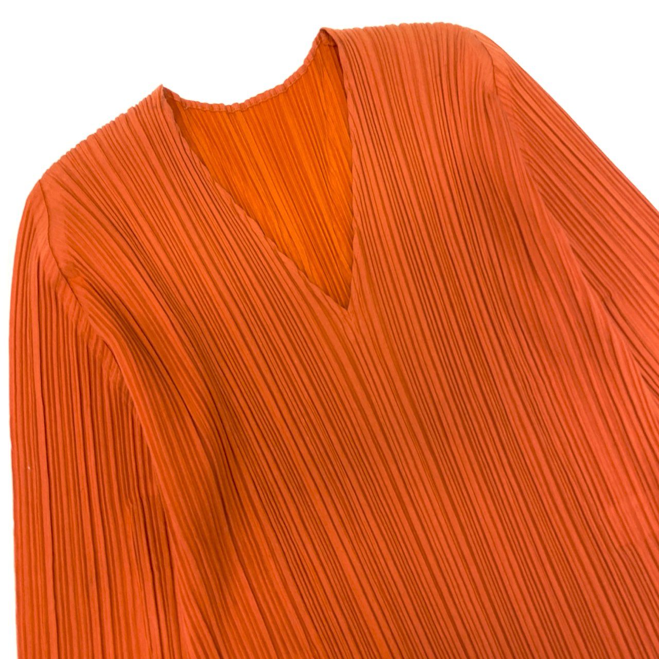 44k28 PLEATS PLEASE プリーツプリーズ 半袖カットソー Vネック 五分袖 スリット トップス PP43-JK452 3サイズ オレンジ レディースo07t